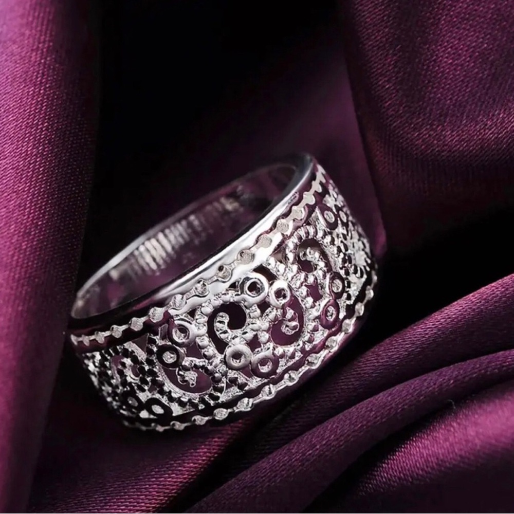 Sterling Silver Filigree Wide Band Ring